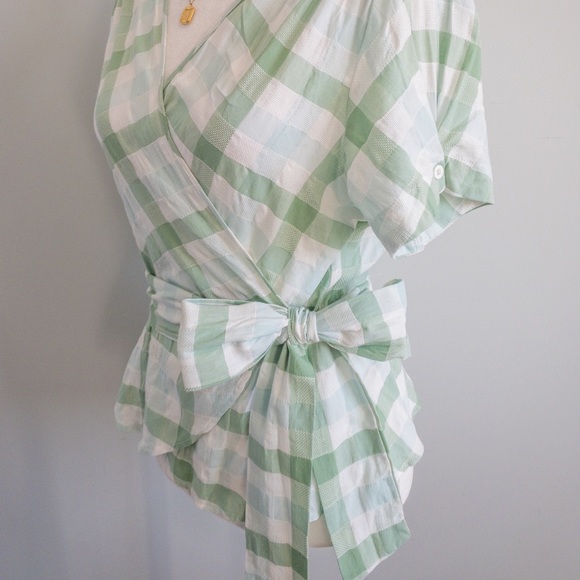 Checkered Wrap Blouse - Picture 2 of 7